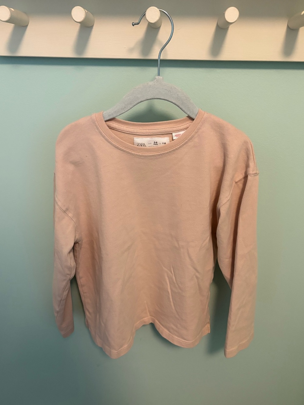 Zara Kids Long Sleeve Crewneck Top in Light Pink